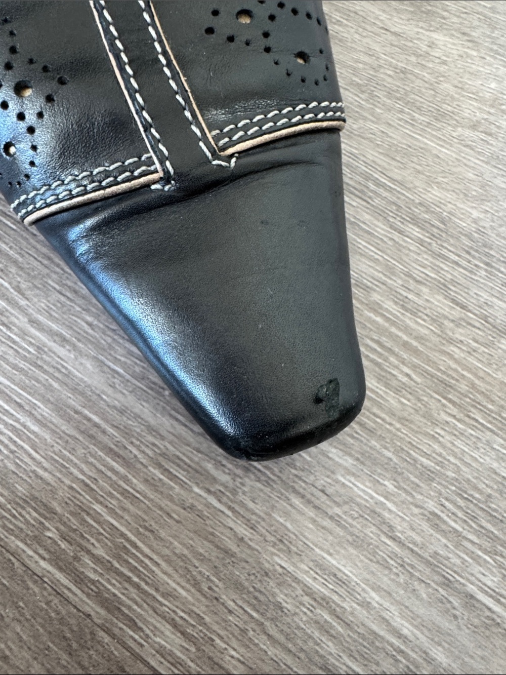 Cole Haan Black Leather Square Toe Low Heels with Contrast Stitching - Picture 8 of 8